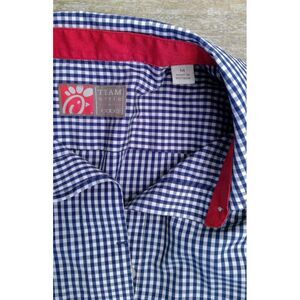 Chik Fil A LS Uniform Shirt Women's M Blue White Check Team Style Oobe Button Up